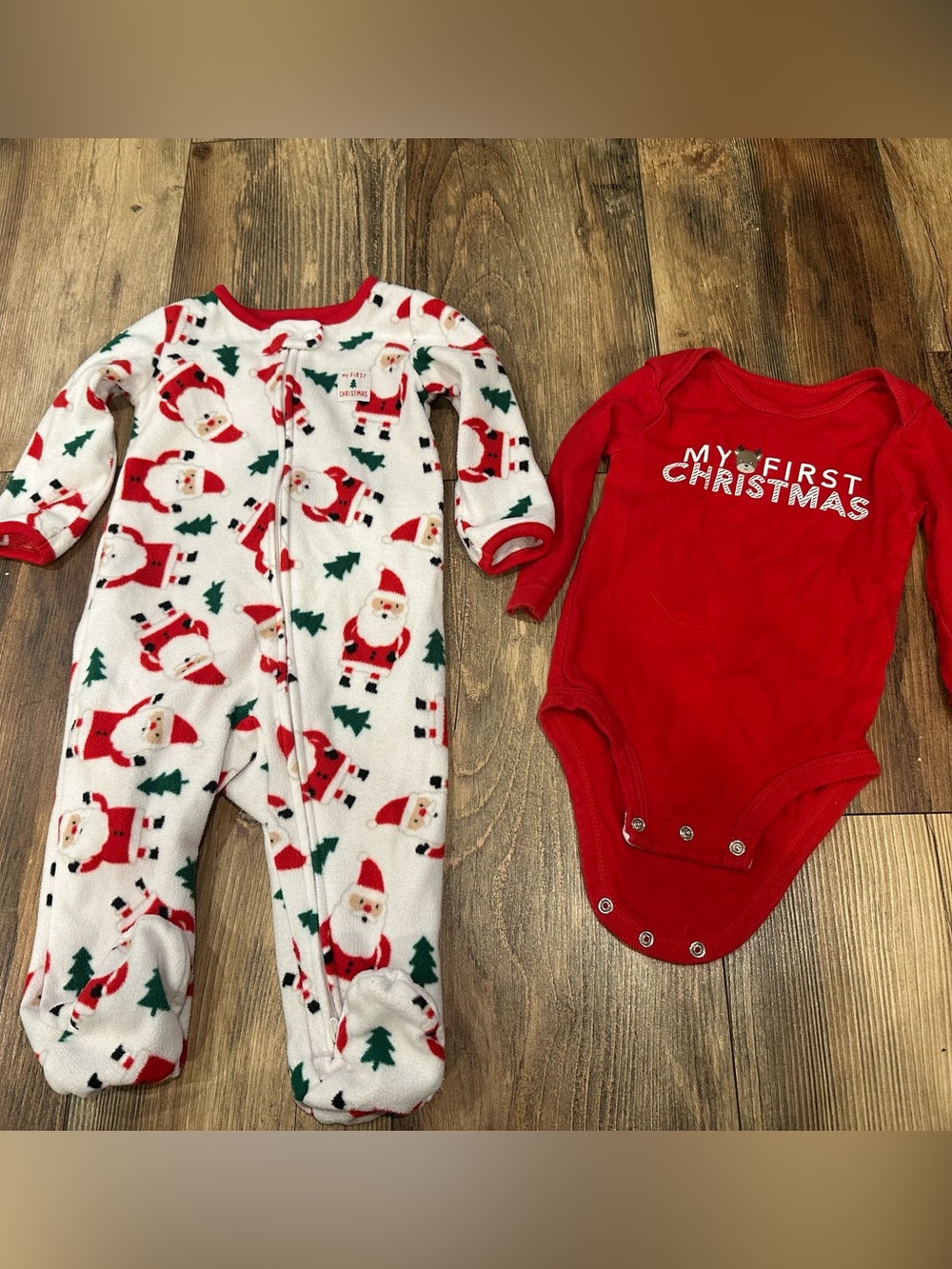 Baby First Christmas Lot Pajama Sleeper and Bodysuit 9 Month Unisex Holiday